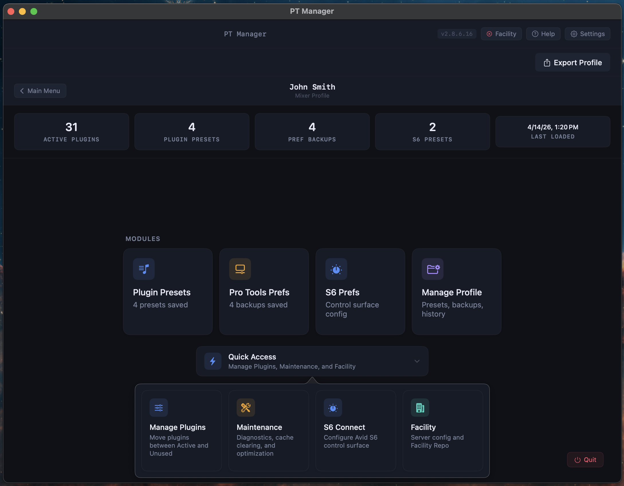 PT Manager Mixer Profile view