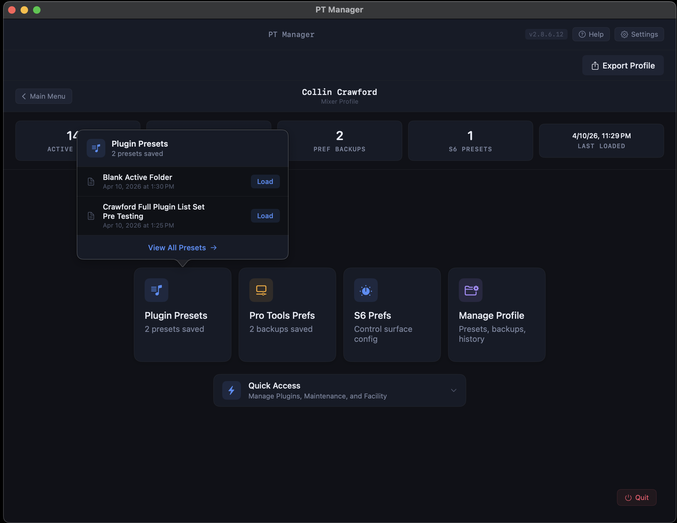 Plugin Presets popover